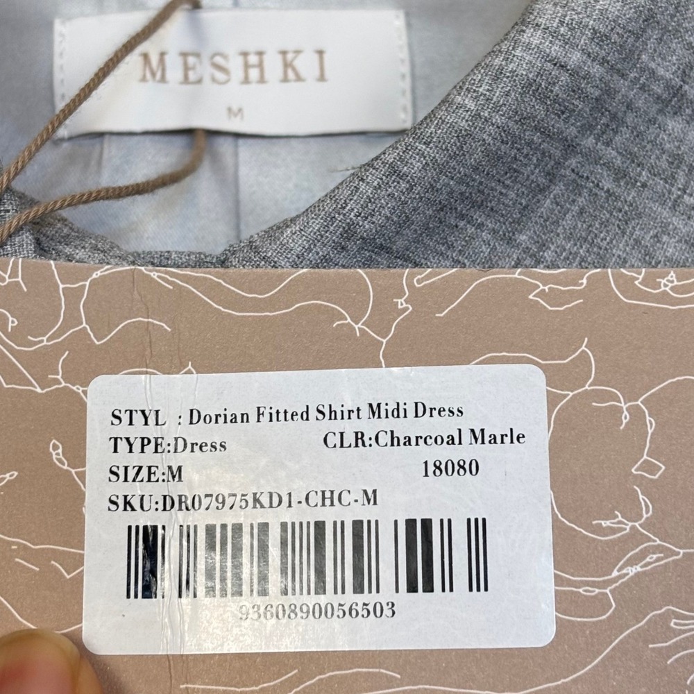 MESHKI Dorian Fitted Shirt Midi Dress Medium Charcoal Marle Minimalist Career - Picture 14 of 16